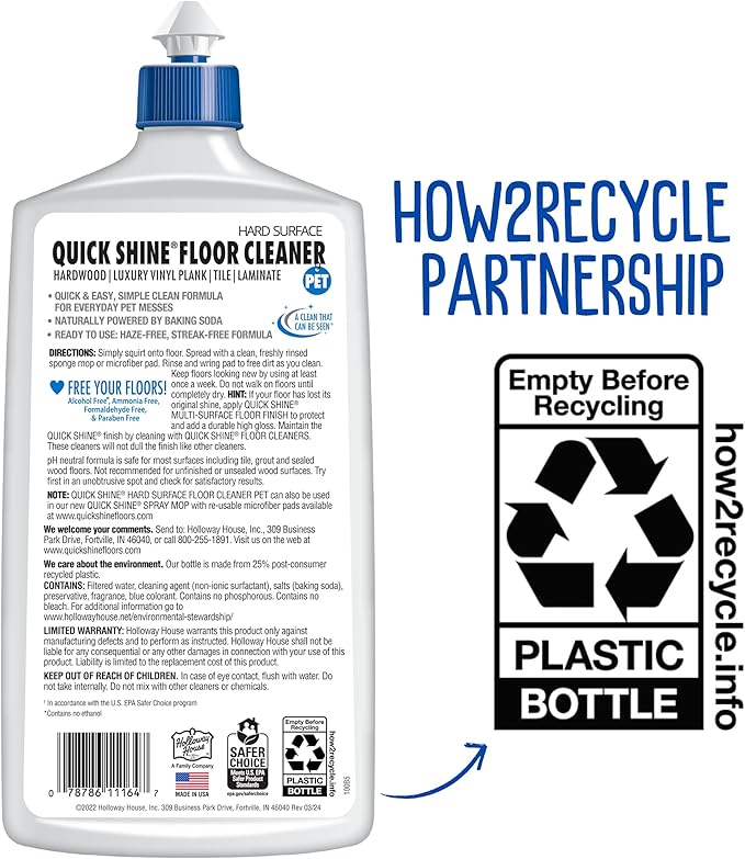 Quick Shine Hard Surface Pet Floor Cleaner 27 oz, 2Pk | Ready to Use, Removes Dirt, Streak Free, No Rinse | Hardwood, Laminate, Luxury Vinyl Plank LVT, & Tile | Safer for Kids, Pets & Our Environment