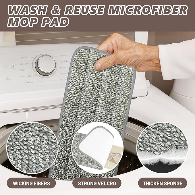 HOMTOYOU Wet Mop for Floor Cleaning: Microfiber Spray Mop with 4 Washable Pads for Cleaning Home Kitchen Multi-Surface Floors - 1Pcs 400+ML Refillable Bottle