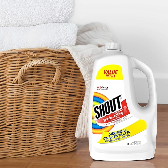Shout Active Enzyme Laundry Stain Remover Spray for Clothes, Triple-Acting Formula Clings, Penetrates, and Lifts Tough & Everyday Stains - Prewash Refill 60oz (Pack of 2)