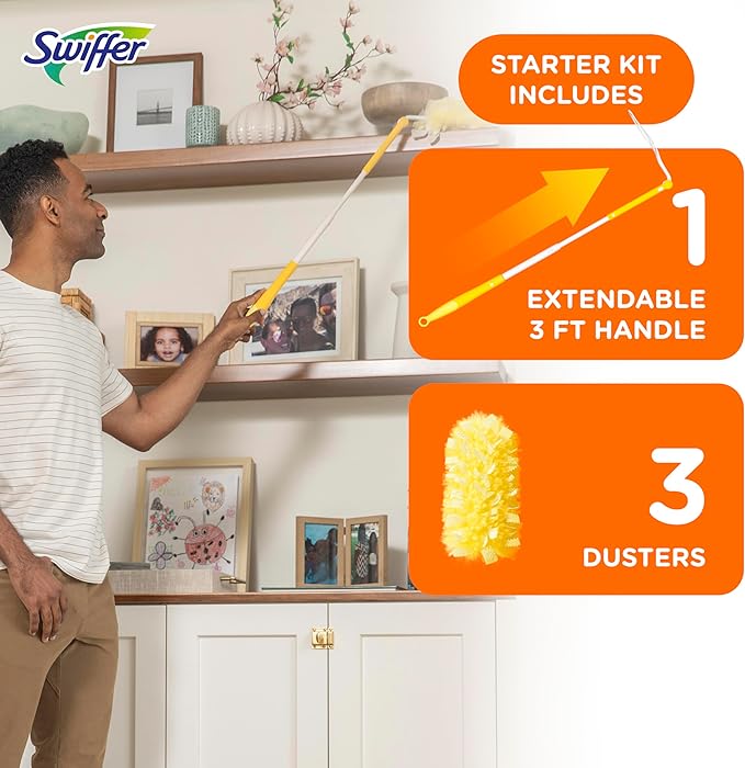 Swiffer Duster Heavy Duty 3 ft Extendable Handle Starter Kit with 3 Refills,(Pack of 6)