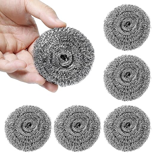6 Pcs Stainless Steel Scrubber, Steel Wool Pads, Flexible Scrubber Pads, Dishwashing Scouring Pads Heavy Duty, Kitchen Scrubbing Sponges for Cleaning Dishes, Pots, Pans, Grills and Sinks