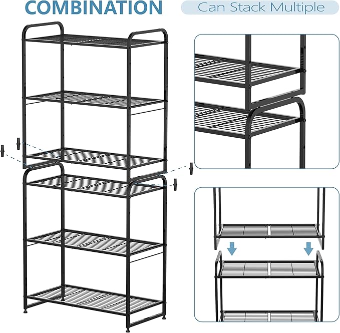 Simple Trending 3-Tier Stackable Wire Shelving Unit Storage Rack, Expandable & Adjustable Kitchen Storage Cabinet Shelf Organizer, Black