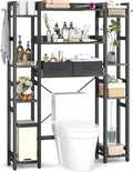 Besiost Over The Toilet Storage with 2 Drawers - 11 Tier Bathroom Organizer Freestanding Space Saver Storage Rack with Adjustable Shelf Above Toilet Stand with 4 Hooks for Restroom, Laundry, Grey Oak