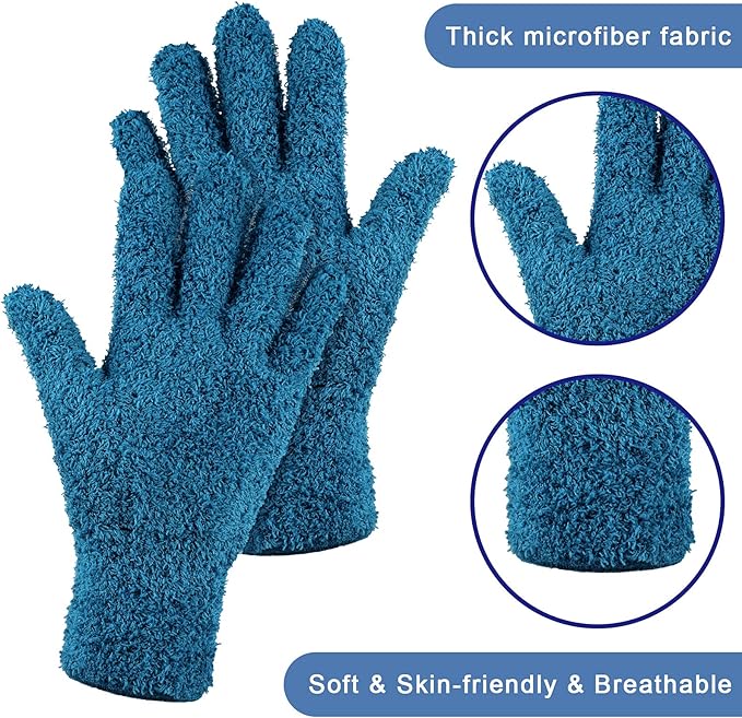 Patelai 3 Pairs Microfiber Plant Dusting Gloves Leaf Cleaning Gloves for Indoor Plants, Blinds, Furniture, House (Dark Blue,Gray,Khaki,Small)