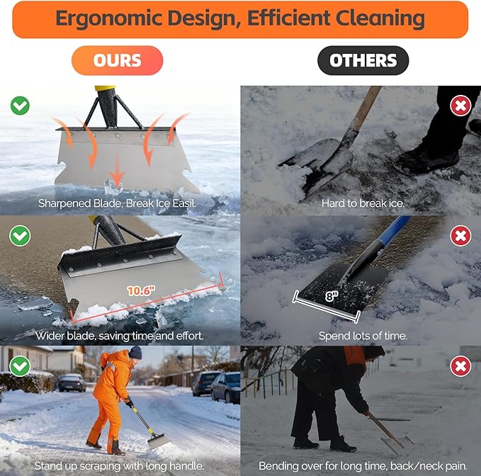 Floor Scraper Long Handle - Ice Snow Removal Tool,Multifunctional Garden Cleaning Flat Shovel,Heavy Duty Weed Scraper Metal Sharp Blade for Lawn Edging,Sidewalk Weeding,Driveway Steps Snow Shovel 60"