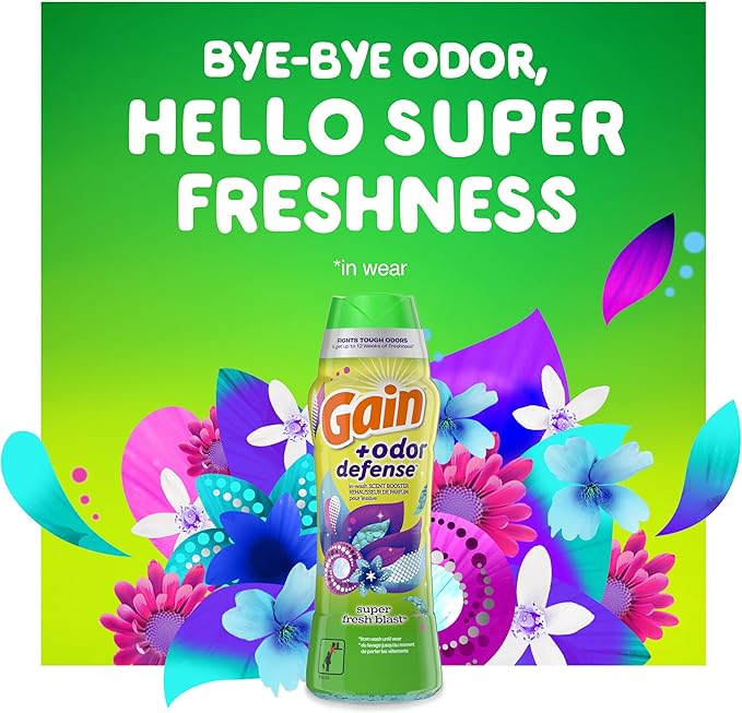 Gain + Odor Defense In-Wash Scent Booster, Super Fresh Blast Scent, 18.2 oz, HE Compatible
