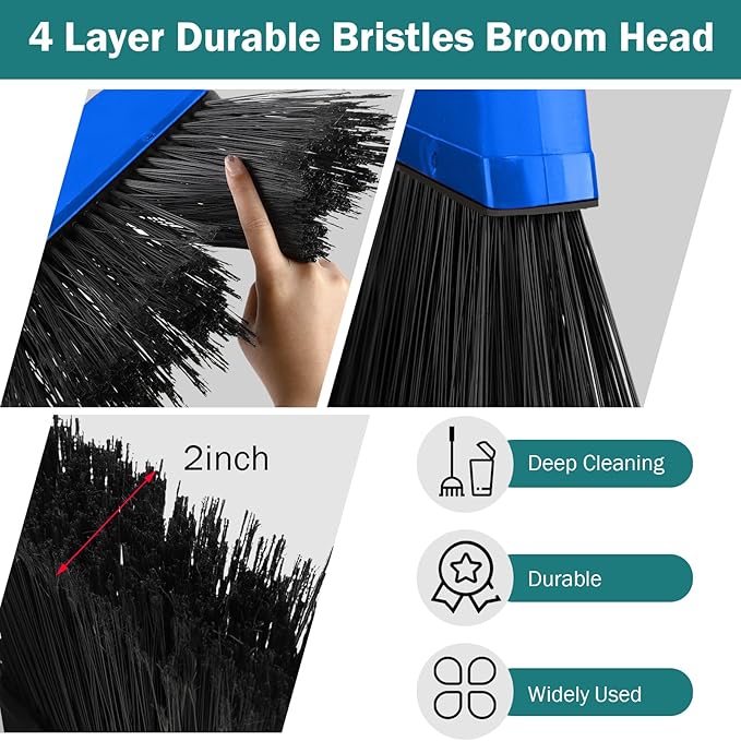 8 Pcs Outdoor Broom for Floor Cleaning 54 Inch Commercial Heavy Duty Broom Long Handle Kitchen Household Angle Brooms for Sweeper Sweeping Indoor Dust Hair Cleaner Corn Shop(Blue)