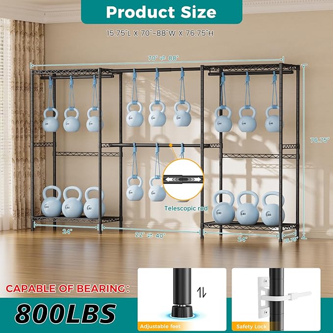 SINGAYE Clothes Rack Portable Closet Coat Wardrobe Heavy Duty Clothing Racks System Organizers and Storage for Hanging Clothes Garment Rack Adjustable with Shelves 15.8" D*(77-88) W*76.5" H Black