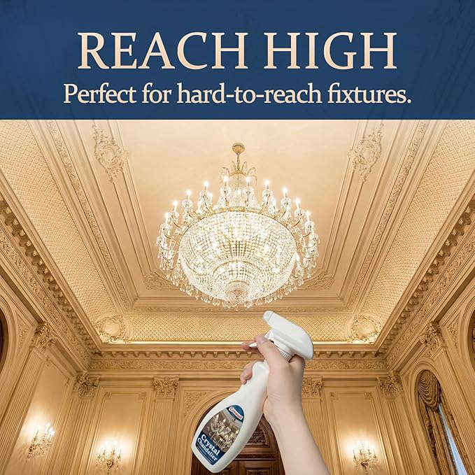 Crystal Chandelier Cleaner Spray, No-Wipe Drip Dry, Easy-to-Use Streak-Free Shine, Safe for Crystal Glass & Metal Fixtures, Ideal for High Ceiling Lighting (16.91 oz)