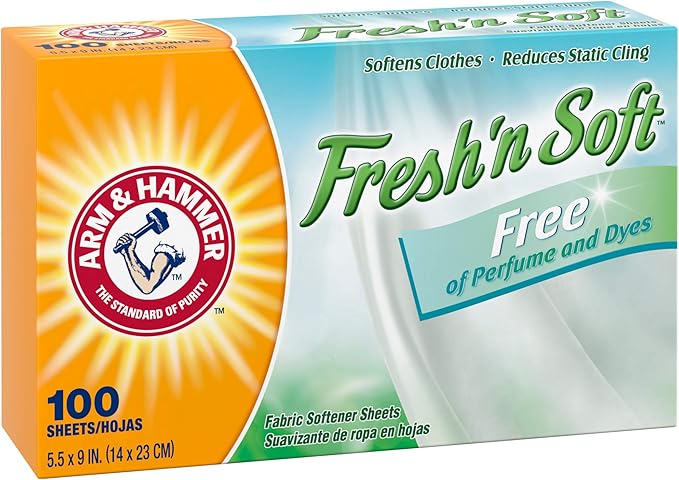 Arm & Hammer Fabric Softener Sheets, Free of Perfumes and Dyes, 100 ct (Pack of 2)