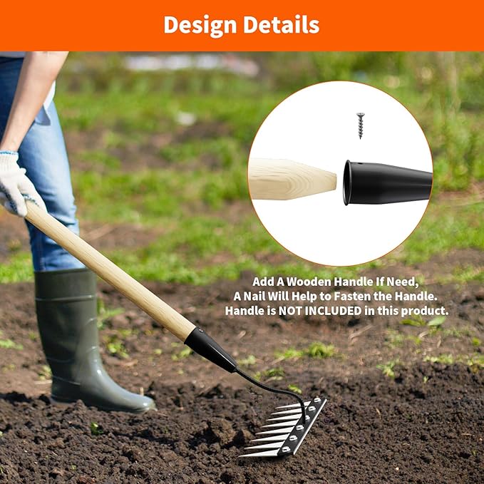 Iron Weeding Rake Without Handle (Assembled), 8 Teeth Iron Rakes for Gardening and Weedings, Heavy-Duty Carbon Steel Weed Rake or Weed Puller Tool for Yard, Lawn, Patio and Garden, Gloves Included