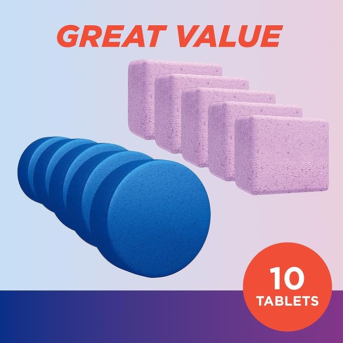 Ty-D-Bol Bleach-Free Toilet Bowl Cleaner Tablets Variety Pack - (10 Pack) 1.4 oz - 5 Lavender and 5 Blue Tablets - Fights Hard Water Stains, Mineral Buildup & Limescale - Bathroom Cleaning Supplies