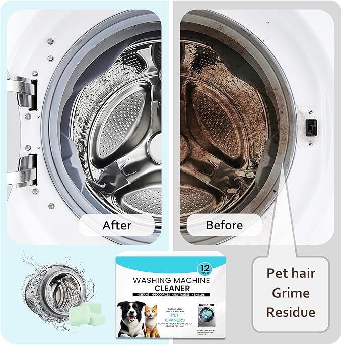 Washer Machine Cleaner Tablets-36Pack-18 Month Supply,Formulated for Pet Owners Washing Machine Cleaner,Compatible with HE,Easily pet hair remover for laundry.Top & Front Load Washer.Septic Safe.