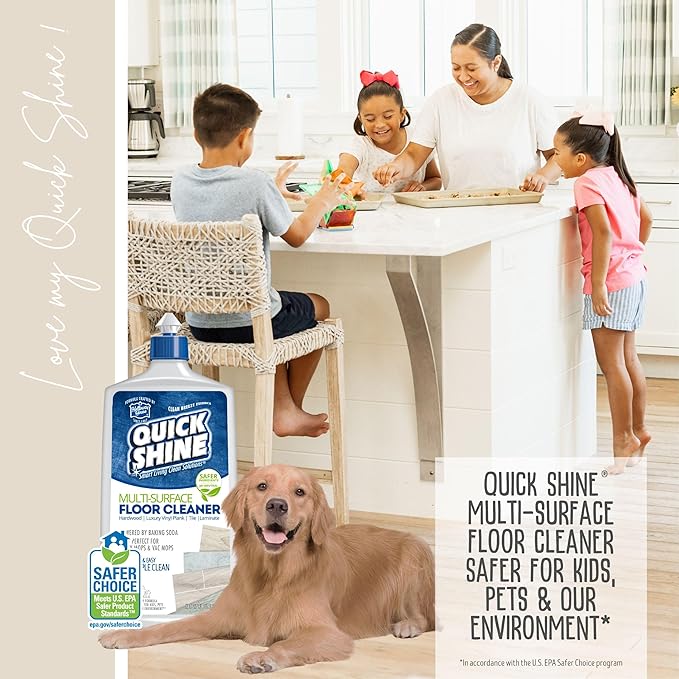 Quick Shine Multi Surface Floor Cleaner 27oz, 2Pk | Ready to Use-Streak Free- No Rinse | Use on Hardwood, Laminate, Luxury Vinyl Plank & Stone | Use in Spray Mops & Vac Mops | Safer Choice Cleaner