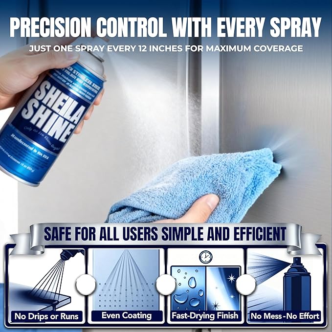 Sheila Shine 10oz Stainless Steel Cleaner and Polish - Cleans, Polishes & Protects Kitchen Appliances, Refrigerators, Sinks, Ovens & Grills - Residue, Streak Free Shine - Stainless Steel Cleaner Spray