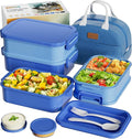 Adults Bento Box with Insulated Lunch Bag, 74oz Capacity 3 Stackable Leak-Proof Bento Box Built-In Utensil and Sauce, PFAS & BPA-Free, Microwave & Dishwasher Safe (Ocean Blue)