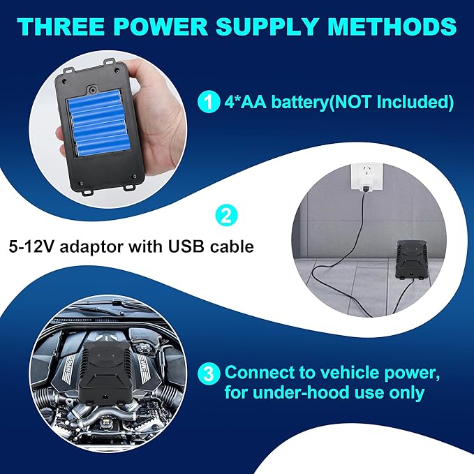 2 Pack Ultrasonic Rodent Repellent for Car Engines - Battery Operated Car Mouse Repellent Under Hood with Strobe Light, Keep Mice Away from Car Engines, Room, Indoors, Outdoors