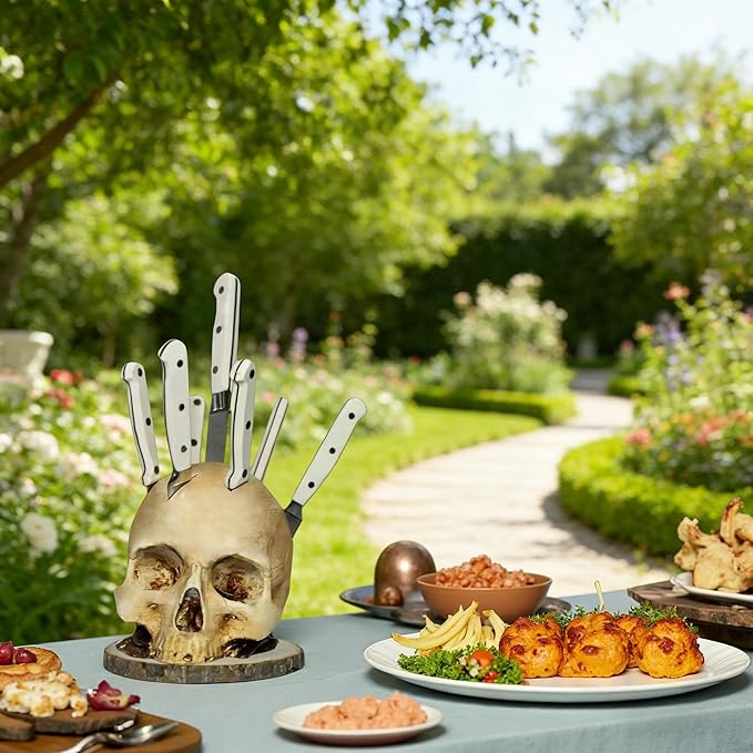 Skull Knife Holder for Kitchen Storage, Funny Skeleton Knife Holder, Creative Horror Kitchen Storage Head Rack, Skeleton Knife Stand for a Scary Party, Unique Fruit Storage Rack Decoration