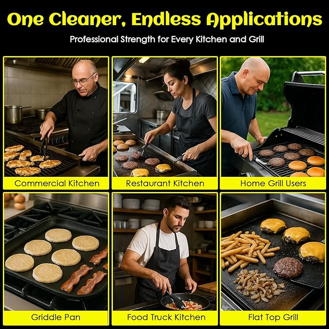 Flat Top Grill Cleaner Kit， Grill & Griddle Cleaner - Non-Toxic Food Safe & Non-Caustic Formula, Removes Burnt-On Grease/Carbon (2 Pcs + Cleaning Tools)
