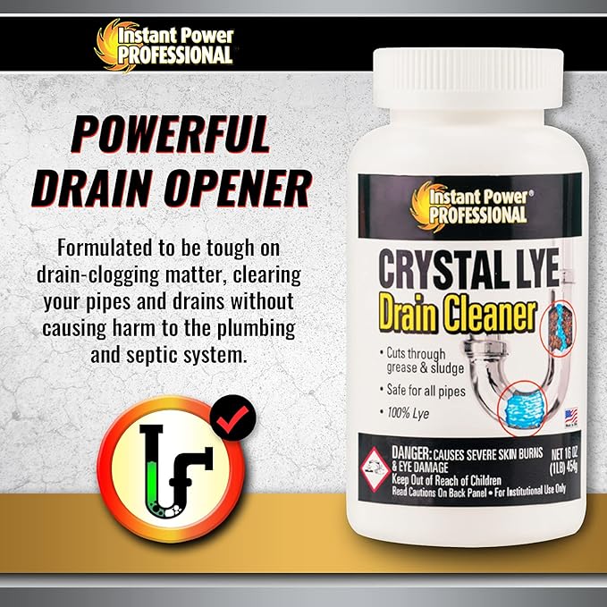 Instant Power Professional Crystal Lye Drain Cleaner, Drain Clog Remover Made of Pure Lye Crystals