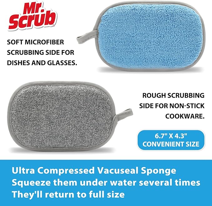 All-Purpose Sponges Kitchen, Non Scratch Dish Sponge for Washing Dishes Cleaning Kitchen, Rough Scrubbers Side for Non-Stick Cookware, Soft Microfiber Scrub Side for Dishes（6 Pack, Large）