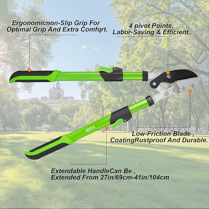 27-41" Telescopic Loppers for Tree Trimming, Heavy Duty Tree Cutter with Extendable Handle, Branch Trimmer for Garden, Farm Cutter up to 2-Inch Diameter, Low-Friction Sharp Steel Blade