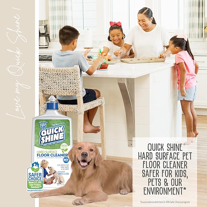 Quick Shine Hard Surface Pet Floor Cleaner 27 oz, 2Pk | Ready to Use, Removes Dirt, Streak Free, No Rinse | Hardwood, Laminate, Luxury Vinyl Plank LVT, & Tile | Safer for Kids, Pets & Our Environment