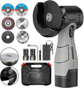 Brushless Cordless Angle Grinder Kit, 19500rpm Mini Electric Angle Grinding Tool with 2x16.8V 2000mAh Battery and 6-Cutting Discs, Grinder Handheld Cutter for Metal Wood