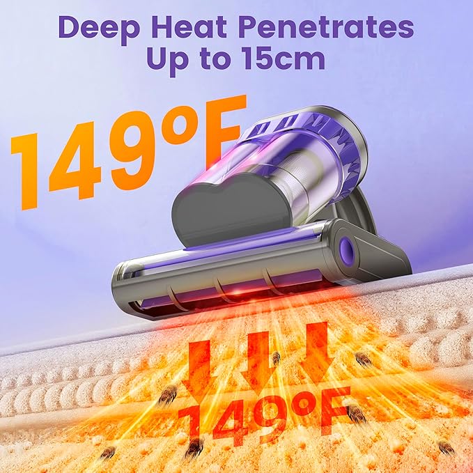 Mattress Vacuum Cleaner, Handheld Bed Vacuum Cleaner with 16Kpa Suction, 253.7nm UV-C Light, 149℉ Hot Air, Double-Cup Handheld Vacuums for Bed, Sofa, Couch, Crib (Corded, 550W)