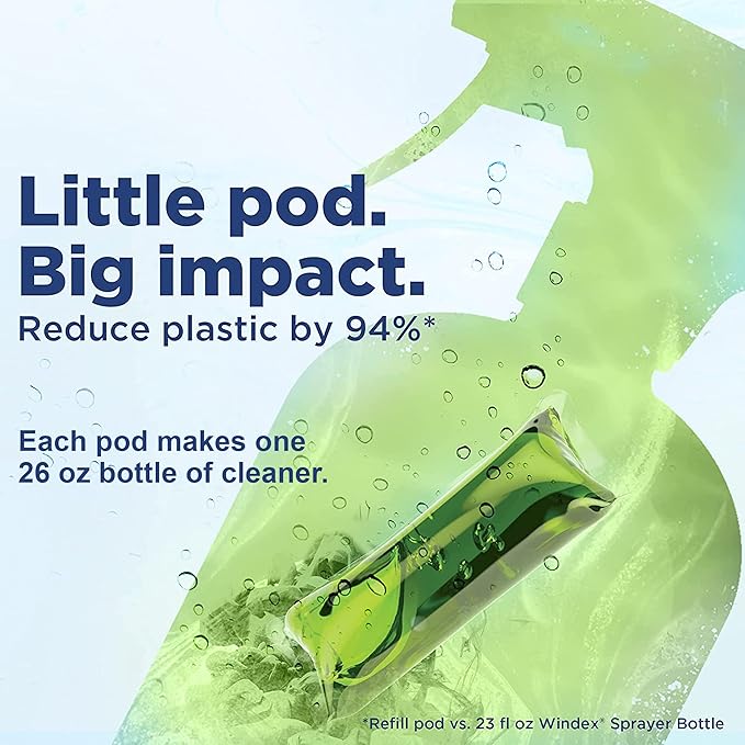 Windex Dissolve Concentrated Pods, Multisurface Cleaner Starter Kit contains 1 Reusable Bottle, 3 Concentrated Dissolvable Pods