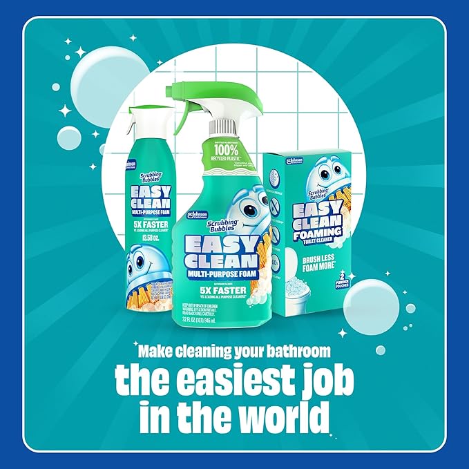 Scrubbing Bubbles Easy Clean Foaming Bleach-Free Bathroom All Purpose Cleaner, Fast-Acting Foam Cleans Limescale, Dirt and Grime on Showers, Sinks, Toilets, Tiles, Counters, & More, 32oz Spray