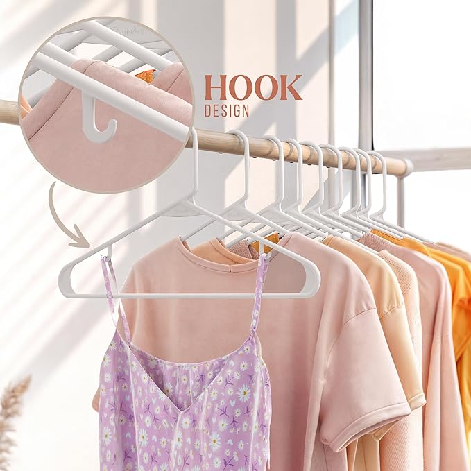 Plastic Hangers 50 Pack White - Clothes Hangers - Makes The Perfect Coat Hanger and General Space Saving Clothes Hangers for Closet - Percheros Ganchos para Colgar Ropa Hangars