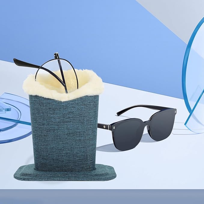 SEWACC Linen Fabric Glasses Holder Stand 2pcs, Plush-Lined Eyewear Organizer Base for Sunglasses and Reading Glasses, Convenient Desktop Storage for Nightstand and Office Use