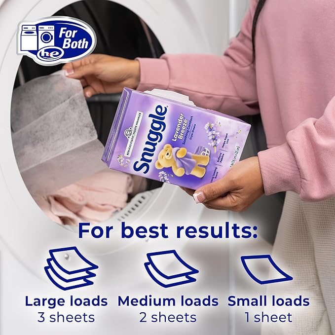 Snuggle Fabric Softener Dryer Sheets, Lavender Breeze Soothing Comfort, 230 Ct, Long-Lasting Fresh & Clean Scent, Softens Fabric, Reduces Static, Fights Wrinkles, Helps Repel Lint & Pet Hair, HE Safe