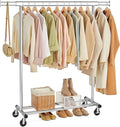 SONGMICS Clothes Rack with Wheels, Heavy-Duty Clothing Rack for Hanging Clothes, Portable, 17.7 x (36.2-52) x 63.6 Inches, with Extendable Rail, 220 lb Load Capacity, Silver UHSR13SV1
