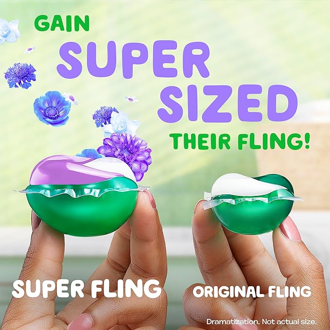 Gain Super Flings Laundry Detergent Pacs, 32 Count, Dewdrop Dream scent, irresistibly clean and fresh washing detergent laundry soap pacs
