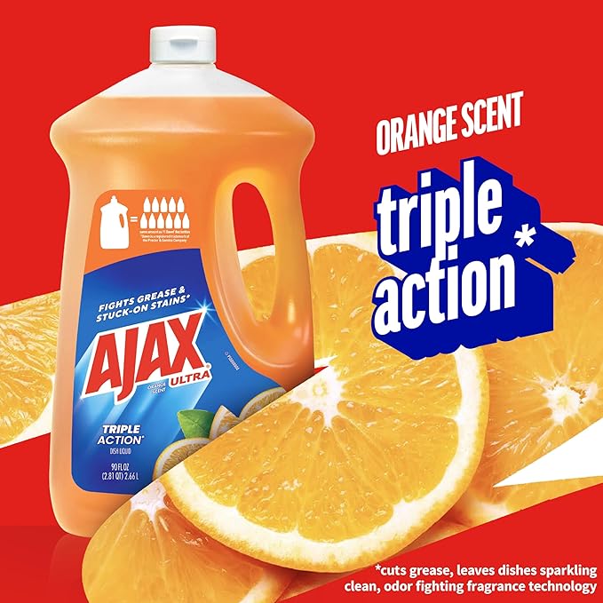 Ajax Ultra Liquid Dish Soap Orange Scent, Triple Action, 90 fl oz Bottle