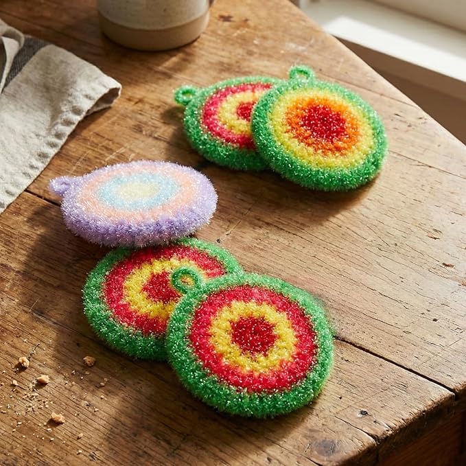 5 Pcs Reusable Dish Cloths 6.3" Dishwashing Towels Set Dish Sponge Cleaning Scrubber Cloth Round Non Scratch Kitchen Cleaning Cloths Hangable Housework Scouring Pad