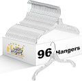 Quality Hangers 96 Pack Clear Plastic Hangers with Super Easy 360 Degree Swivel Hook – Shirt Hangers with Precision Notches for Secure Hanging – Slim Crystal Coat Hangers – 17 Inches (96, 17")