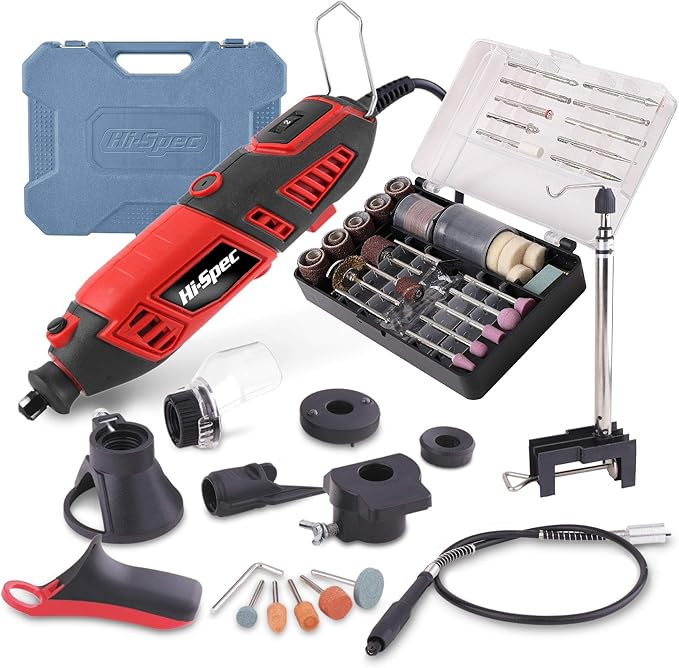 Hi-Spec Corded Power Rotary Tool Kit with Dremel Compatible Bits. Variable Speed Electric Metal Grinder Drill for Cutting, Trimming, Grinding, Engraving and Sanding
