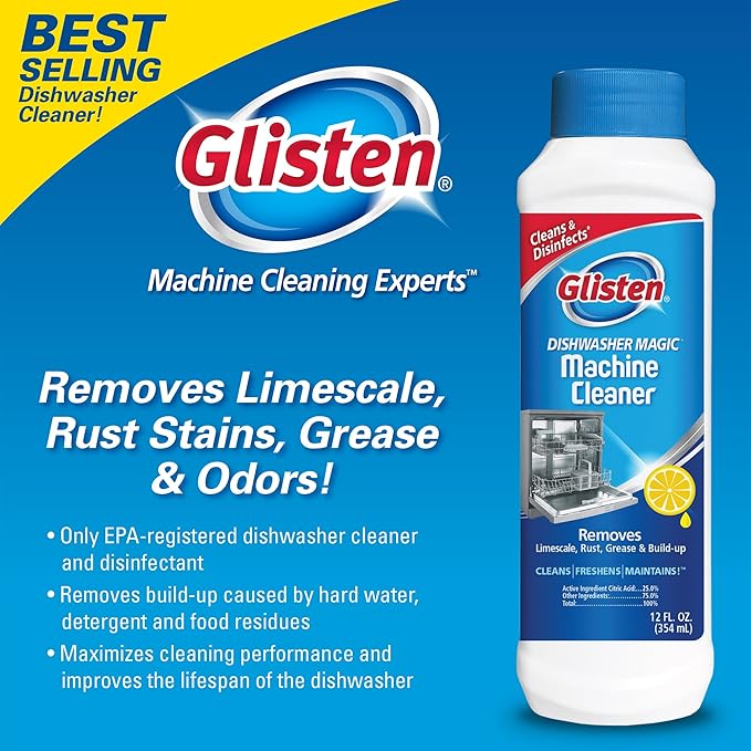 Glisten Dishwasher Magic Disinfectant & Cleaner Lemon 12 Oz