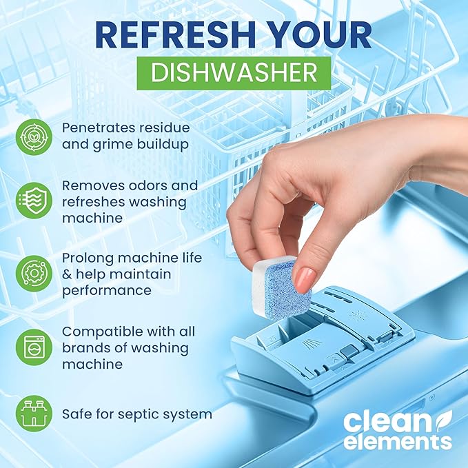 Dishwasher Cleaner Tablets & Deodorizer – 24 Pack (12 Month Supply) Deep Cleaning Descaler Pods, Removes Limescale, Hard Water, Calcium, Grease & Odor, Septic Safe Heavy Duty for Dish Washer