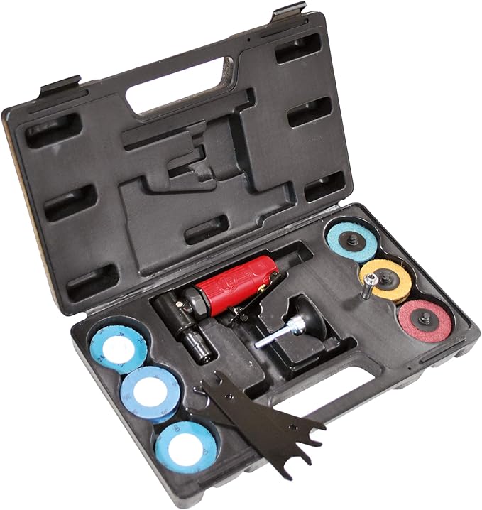 Chicago Pneumatic CP875 Kit - Air Die Grinder Tool, Welder, Woodworking, Automotive Car Detailing, Stainless Steel Polisher, Heavy Duty, Right Angle Grinder, 1/4 Inch (6 mm), 0.3 HP/ 220W - 22500 RPM