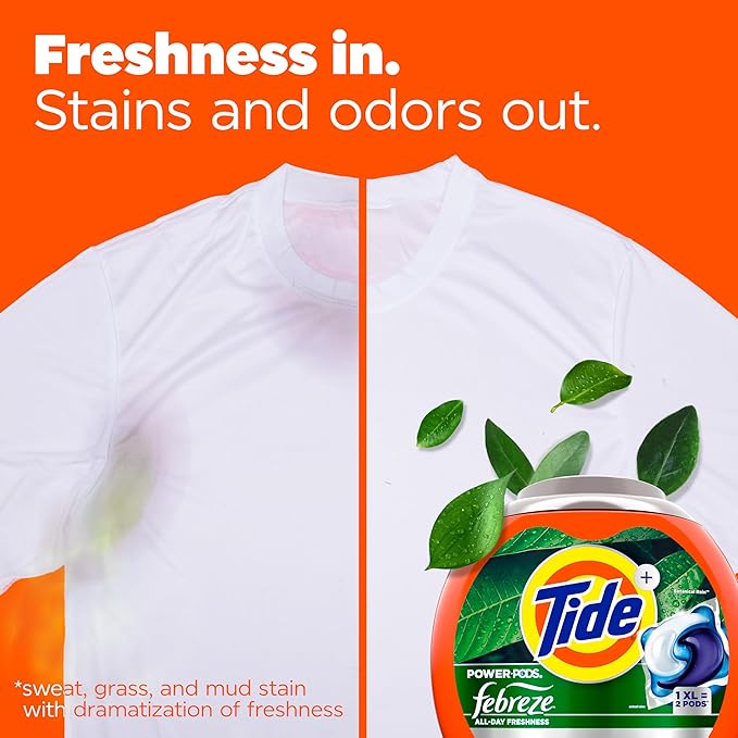 Tide Power Pods with Febreze Laundry Detergent Pacs,Botanical Rain Scent,All-Day Freshness,45 Count (Pack of 2)