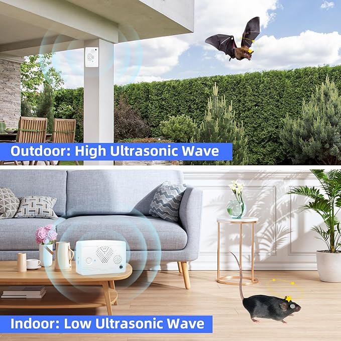 Bat Deterrent Devices,Bat Deterrent for Attic,Rechargeable Bats Keep Away,Porch & House | Bats Removal Do It Yourself for Indoor & Outdoor | Friendly to Human & Pet (2, White)