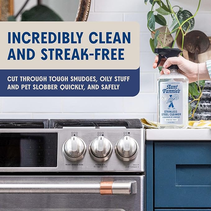 Aunt Fannie's Stainless Steel Spray Cleaner, Powered by Vinegar, Fingerprint and Residue Remover for Refrigerator, Dishwasher, Oven, Grill, Sink, Stovetop, and Other Appliances, Pack of 3