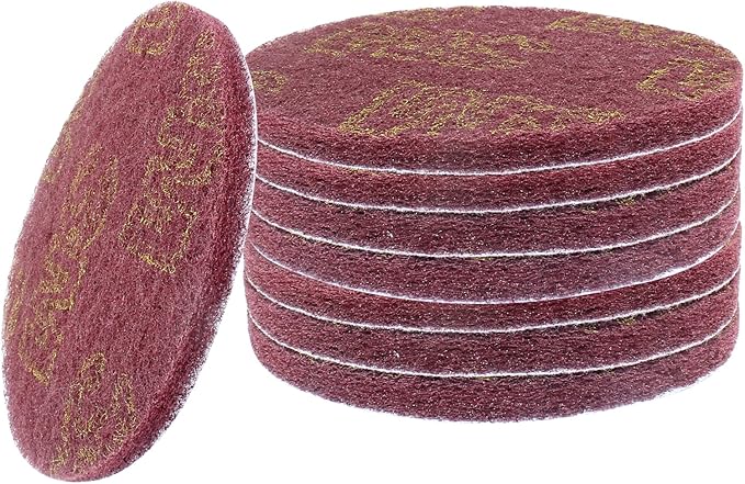 Hordion 8Pcs Scrub Pads Round Scrubber Scouring Pads Abrasive Scuffing Tool for Home Kitchen House Cleaning, Red