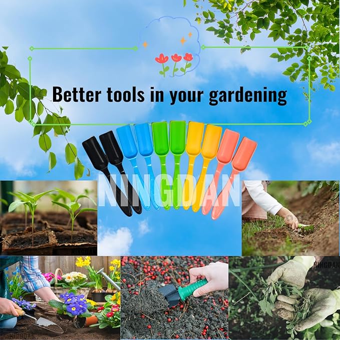 10Pcs NINGDAN Mini Shovel,Plastic Mini Gardening Shovel Spoons Soil Scoops,Cultivation Digging Transplanting Tools for Succulents Potted Flowers,Milk Powder/Coffee Beans Scoops (5 Bright Colors)