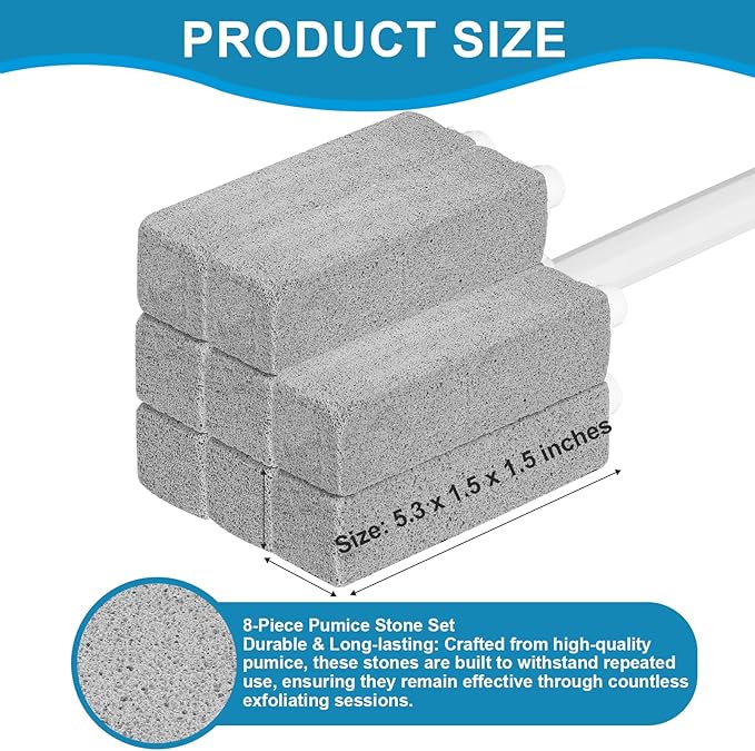 8 Packs Pumice Cleaning Stone with Extra Long Handle, Pumice Stone for Toilet Bowl Clean for Cleaning Toilets, Bathtubs, Grills, Swimming Pools, Sinks