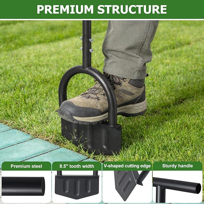 DIIG Manual Lawn Edger Tool with Long Handle, 8.5 Inch Steel Blade, Wide Foot Plate for Garden Edging, Lawn and Landscaping